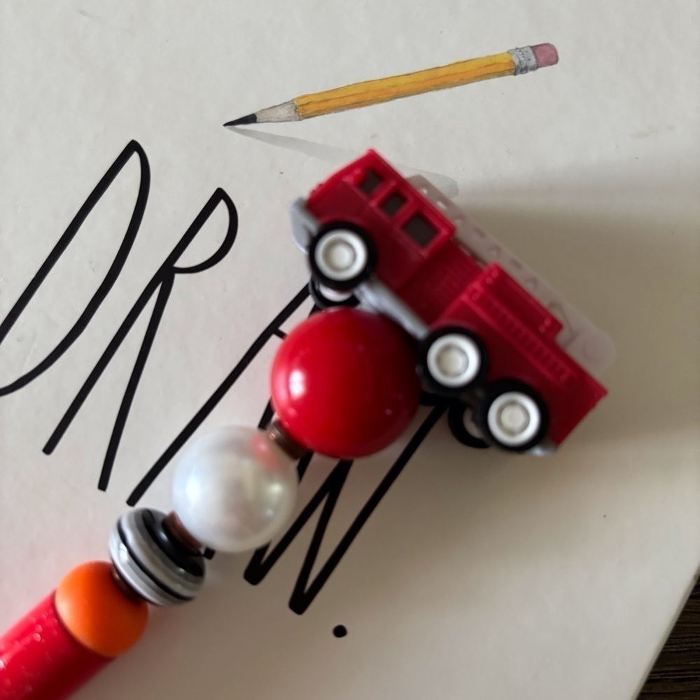 Fire Truck handmade beaded pen